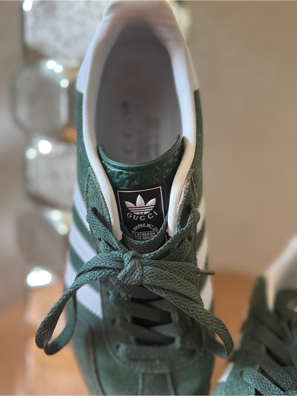 Gucci Adidas Gazelle Suede Sneakers in Forest Green & White - Picture 4 of 11